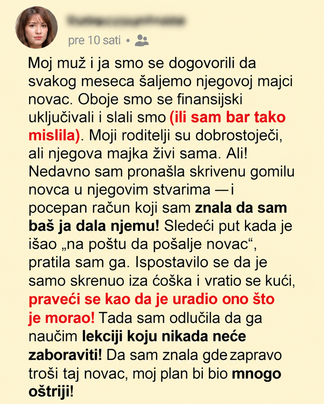 Mužu sam davala novac za njegovu majku: Jedna pocepana novčanica otkrila je gde je završavala moja pomoć